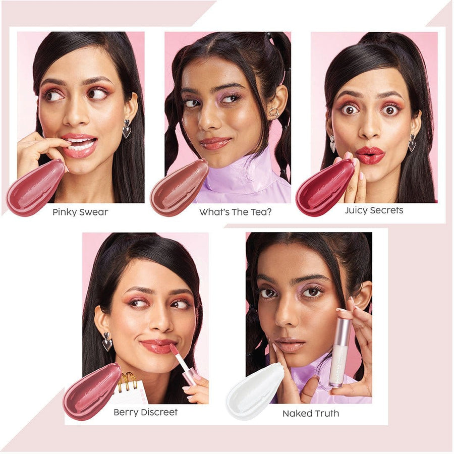 Hot Glossip gloss shade card across five shades