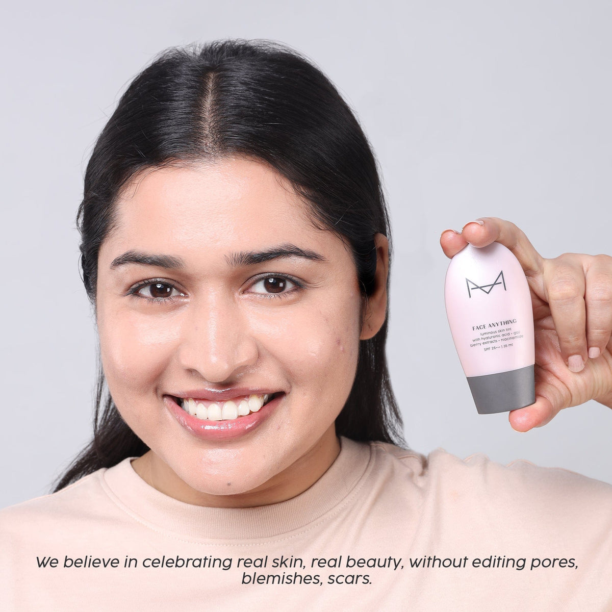 Face Anything Luminous Skin Tint by House Of Makeup giving a dewy glass-skin finish